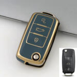 Skoda bicskakulcs 3 gombos TPU tok kék arany (TVW004AKE)