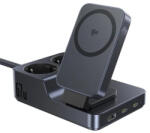 Baseus - 6 az 1-ben töltőállomás Nomos ND11 (E00078801123-00) - Mágneses Vezeték nélküli, 2x AC, 2x USB-C, USB, 67W - Kozmikus Fekete