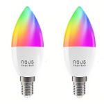 NOUS Pachet 2 becuri LED RGB inteligente Nous P4, Wi-Fi, E14, 4.5W, 380 lm, control vocal, lumina alba si color (2700-6500K) , clasa energetica F (P4-2)