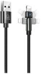 USAMS u60 töltőkábel, usb - lightning, 2a, 100cm, gyorstöltő, forgatható fej, fekete, kompatibilis: Apple iPhone 14 Plus / iPhone 14 Pro / iPhone 14 (SJ476USB01)