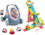 Smoby Set premergător didactic și cărucior și pistă de mașini Baby Walker 3în1 + Baby Doll Little Smoby cu păpușă de 30 cm și mașinuțe (SM140308-10)