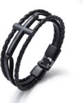 Troli Brățară din piele neagră cu cruce Leather VPH1291D