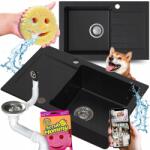  Gránit Mosogató Egymedencés Fekete Matt Csepegtetővel Ezüst Szifon (KIL.C.1KKO)