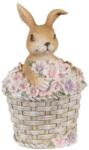 Clayre & Eef Húsvéti dekorációs - Kosárban ülő nyuszi rózsaszín virágokkal