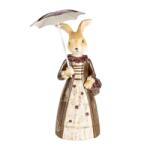 Clayre & Eef Húsvéti dekoráció - Barna ruhás nyúl hölgy esernyővel