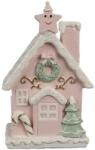Clayre & Eef Rózsaszín karácsonyi házikó LED-es - Karácsonyi dekoráció