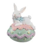 Clayre & Eef Húsvéti dekoráció - Fehér nyuszi cukormázas zöld tojáson