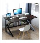 Ecarla Számítógépasztal, irodai íróasztal polccal fekete, sötétbarna asztallappal (STL04CZ)