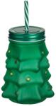 Housevetta Karácsonyi üveg pohár szívószállal és tetővel, zöld fenyő, 530 ml (H89354)