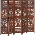 vidaXL 5-paneles barna kézzel faragott térelválasztó 200 x 165 cm (285335)
