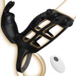 SuperLove Vibrating Cock Ring Penis Sleeve with Remote Black Inel pentru penis