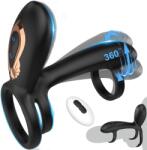 SuperLove Vibrating Cock Ring with 360 Twisting G-Spot Stimulator & Remote Black Inel pentru penis