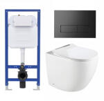 Welland Primo-Max Rimless padlóra szerelhető WC + tartály fekete nyomólappal - miniwebshop - 89 600 Ft