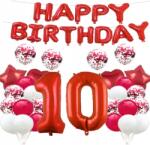  Nagy Lufik szett Happy Birthday 10. születésnap Piros 34 részes