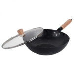 Kinghoff KH 1984 wok, 30 cm, Capac din sticlă cu gaură pentru abur, Finisaj marmură, Inducție, Negru (KH 1984)