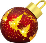 MagicHome Karácsonyi dekoráció, MagicHome Vianoce, karácsonyi gömb, 12 x 12 x 18 cm, piros, arany részletekkel, üveg, 10 db melegfehér LED, elemes (2 x AA) (TC2174111)