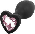 Sunfo - szilikon anál plug szív alakú kővel (fekete-pink) (5999576180306) - bujaalmok