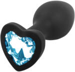 Sunfo - szilikon anál plug szív alakú kék kővel (fekete) (5999576180320) - bujaalmok