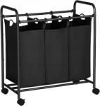 Songmics Szennyeskosár 3x44l, mobil, három kosárral, fekete (6955880322831)