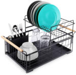 Artemis Csepegtető Nagy Szárító Edények Tányérok Evőeszközök 2 szintes Fekete Fém XXL (VD-229094)