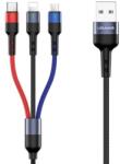 USAMS U26 3 az 1-ben 0.35m 2A gyorstöltésű fonott kábel, lightning / microUSB / USB-C (US-SJ410)