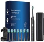 Production by A&A Sonic elektromos fogkefe, felnőtteknek, gyerekeknek, 5 fogmosási mód, 801 mAh, 40 000 impulzus/perc, Smart Timer, IPX7 (vízálló), 8 puha fej, memória funkció, hordtáska, fekete, Production by A&A (c-1