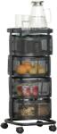 Homcom élelmiszerkocsi, acél/műanyag/PP, forgó kerekek, 33x33x77 cm, fekete (850-184)
