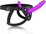 SuperLove Soft Silicone Pegging Dual Dildo Strap-On Harness Purple-Black