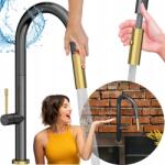 SINK Quality Konyhai Csaptelep Kihúzható Kifolyócsővel És Zuhanyzóval Arany Grafit Magas (KTS.S.FEL.GPGD)