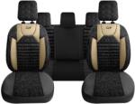 Panda Set Huse Scaune Auto Panda Kas, material textil cu piele sintetica premium, cu fermoare pentru bancheta rabatabila, negru cu bej, 11 piese