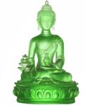  Set Buddha Medicinei verde, staueta cristal glazurat Liuli k9 cu covoras antiderapant, pentru sănătatea familiei, 13 cm