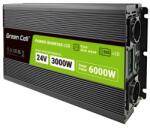 Green Cell Green Cell Autós Inverter 24V-ról 230V-ra feszültségátalakító (feszültség növelő) 3000W/6000W Tiszta szinuszhullámú, LCD Kijelzővel (GC-36660)