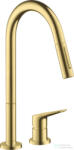 Hansgrohe AX Citterio M 2 üléses mosogató csaptelep kihúzható zuhanyfejjel, DN15, szálcsiszolt sárgaréz 34822950 (34822950)