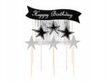 PartyPal Happy Birthday torta topper pikerekkel, ezüst (138618)