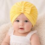 SuperBaby Caciulita galbena tip turban cu trei fundite