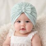 SuperBaby Caciulita bleu tip turban cu trei fundite