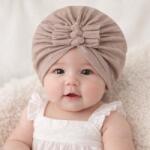 SuperBaby Caciulita crem tip turban cu trei fundite