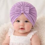 SuperBaby Caciulita lila tip turban cu trei fundite