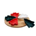 ramiz Előétel tálalókészlet - 5 karácsonyfa alakú tál forgó bambusz tálcán (MUT4604)