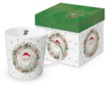 PPD Karácsonyi mintás porcelán bögre 400ml Wreath & Santa