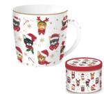 Easy Life Porcelán bögre - 350ml - fém dobozban, Christmas Friends Cats