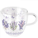 Ambiente Levendula virágos duplafalú üveg csésze 250ml Lovely lavender