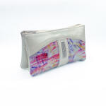 Amnisu ekrü / színes mintás swarovski egyenesköves tripla cipzáras bőr pénztárca g3001