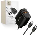 Tech-Protect Nca45w-gan 2-port Hálózati töltő Pd 45w / Qc3.0 + Type-c kábel Fekete