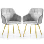 AKORD LUXANO kárpitozott szék welúr szürke arany lábakkal négyzetes steppelt mintával (LUXANO-GRG)