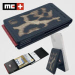 Magic Clip fekete / párducmintás bőr / alumínium vázas mágneses mini pénztárca