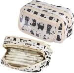 Lean Iskolatáska fekete macskás motívummal, 21x12x6cm, krémszínű (25035)