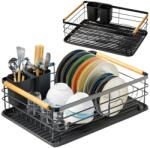 MORE&DECO Edényszárító, MORE&DECO, fekete, 43x32x14cm, evőeszköztartóval (0000017490#B)