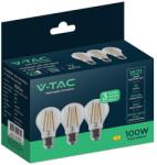 V-TAC 12W E27 meleg fehér filament A60 LED égő, 3 db/csomag - SKU 2174581 (2174581)