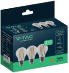 V-TAC 10W E27 meleg fehér filament A60 LED égő, 3 db/csomag - SKU 2144101 (2144101)